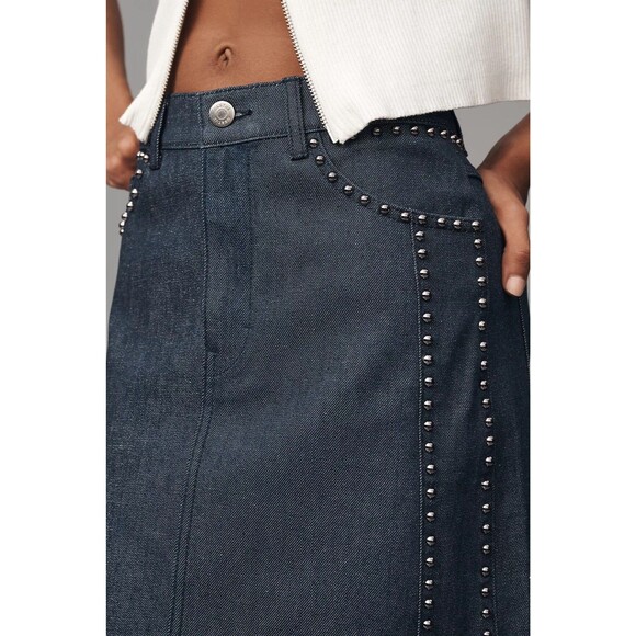 Gestuz Denim Studded Maxi Skirt Women’s Size XS High Waist Anthropologie New - Picture 9 of 11